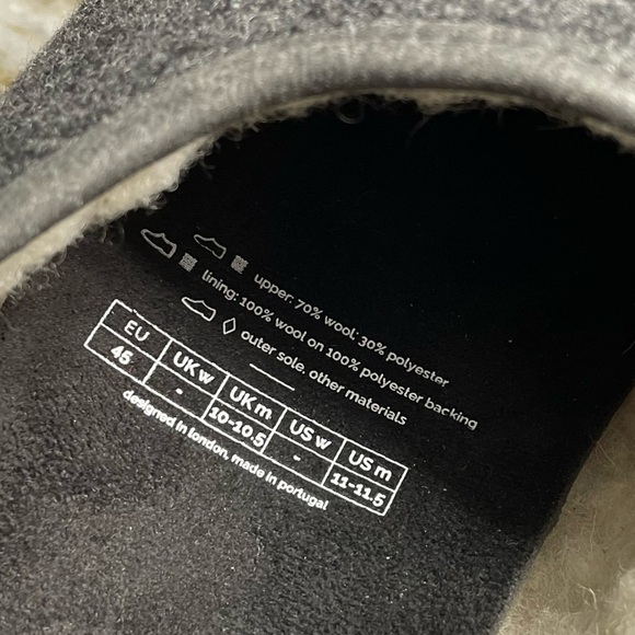 MAHABIS Classic Gray Wool Slippers Removable insole EU45 US Mens 11-11.5 - Picture 4 of 10